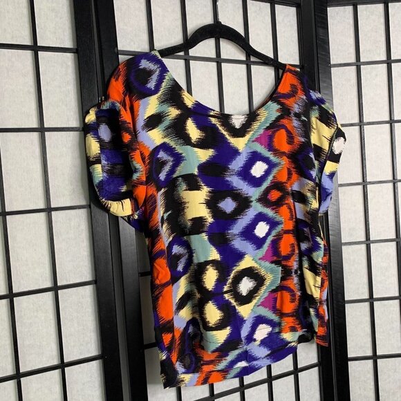 Ella Moss Colorful 1/2 Zipper Back Oversize Crop Lightweight Blouse Top Medium - Picture 3 of 7